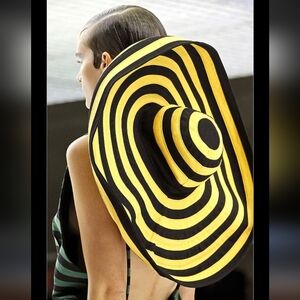 Prada Black and Yellow Spiral Wide-Brim Hat